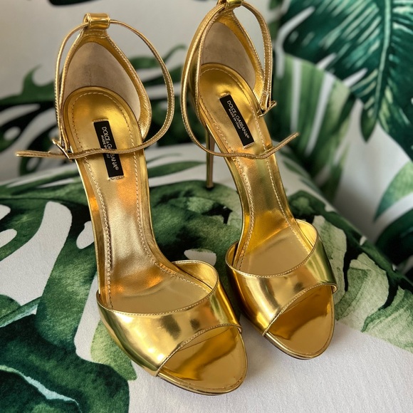 Dolce & Gabbana gold ankle strap sandals high heels gold shoes - Picture 8 of 17
